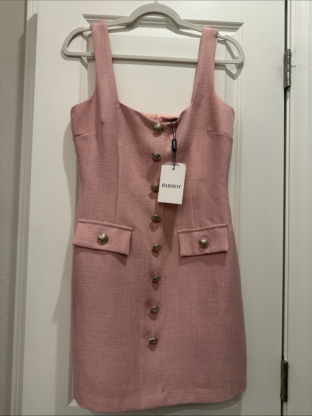 Bardot Pink Tweed Button-Front Mini Dress